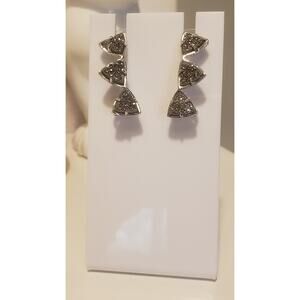 Kendra Scott Natalie Silver Climber Earrings Three Platinum Drusy Quartz Stones